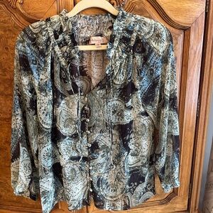Philosophy Blue and Brown Paisley Blouse